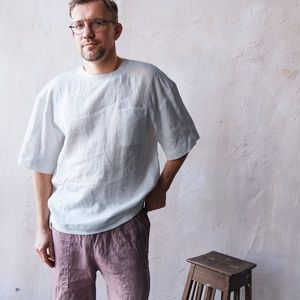 Men’s cream-colored linen XL oversized t-shirt
